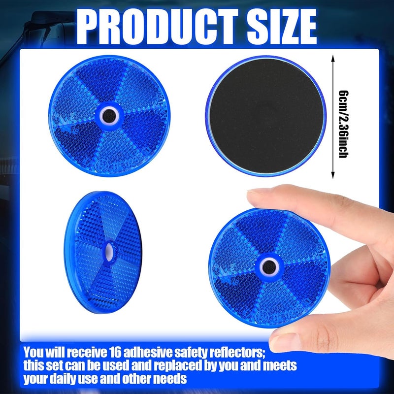 Kingdder 16 Pack Front Round Reflector for Driveway Fence Gate Posts Trailers Safety Reflectors with Center Mounting Holes Automobiles Boats Mailboxes (Blue) - Image 2